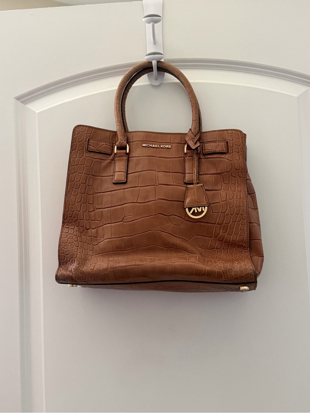 Authentic Michael Kors Blake Cognac Croc-Embossed Leather Satchel